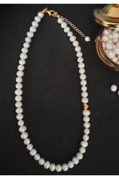 24k Gold Kaplama Gerçek İnci Kalpli Tasarım Kadın Kolye Beyaz ürün görseli