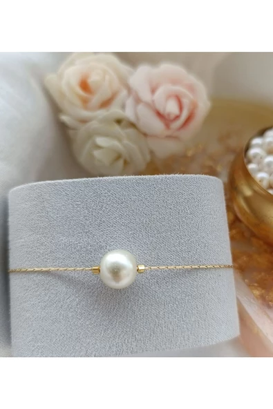 24k Altın Kaplama Kare Dorika ve Zincirli Cam İnci Tasarım Bİleklik beyaz S ürün görseli