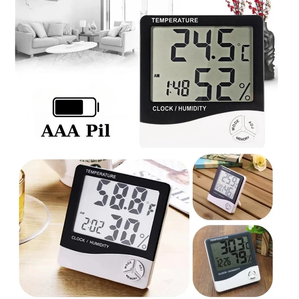 Dijital Oda Termometresi Sıcaklık Ve Nem Ölçer Masa Saati Alarm Oda Termometre Sıcaklık Ölçer - 5