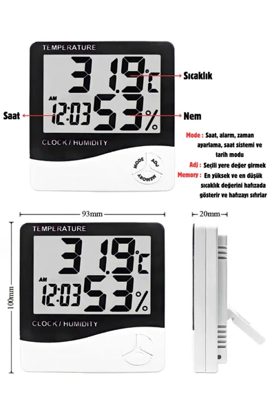 Dijital Oda Termometresi Sıcaklık Ve Nem Ölçer Masa Saati Alarm Oda Termometre Sıcaklık Ölçer - 4