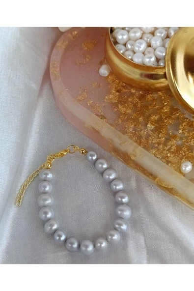 Gerçek Gri İnci Tasarım Bileklik Gri ürün görseli