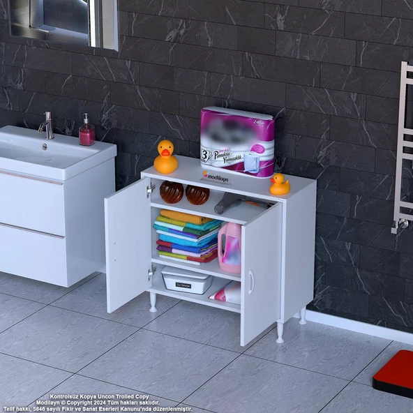 Modilayn SÖKE Küçük Alanlar İçin Akıllı Çözümler 85x75x32,5 cm’ lik 2 Kapaklı 3 Göz Raf Dolap