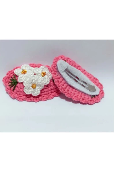 İşlemeli Beyaz 3 Çiçek Kız Çocuk Toka 2'li Set Pembe Tek Ebat - 2