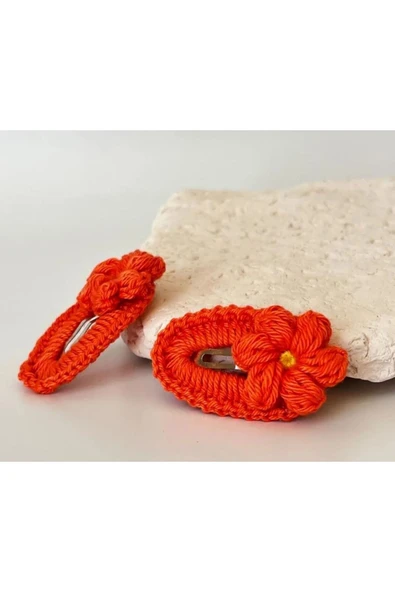 Amigurumi Örgü Çocuk Çiçek Toka Turuncu Tek Ebat - 1