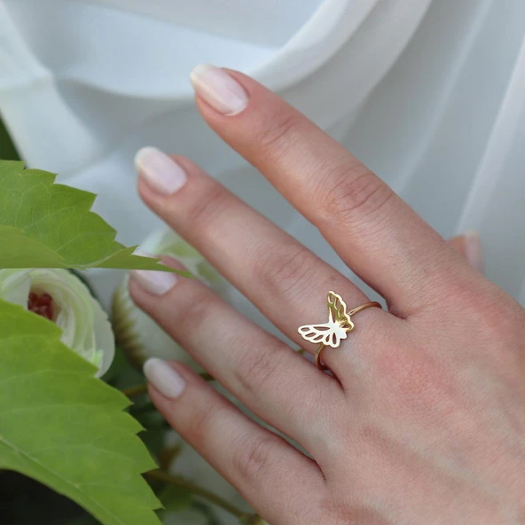 Kelebek Modeli Gold Kaplama Gümüş Yüzük - Resim 2