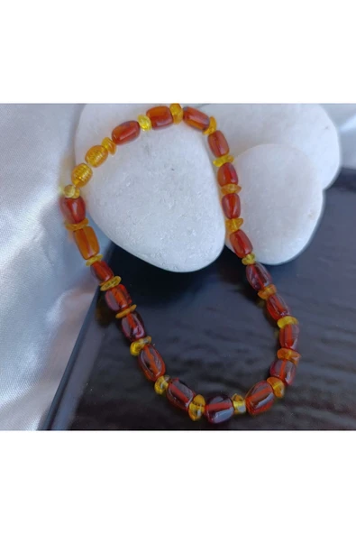 Hakiki Sıkma Kehribar Çocuk Kolyesi Kahverengi S - Resim 5