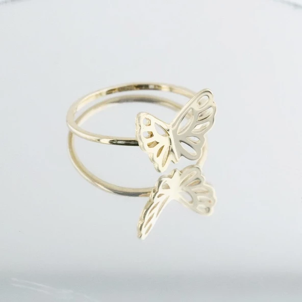 Kelebek Modeli Gold Kaplama Gümüş Yüzük - Resim 4