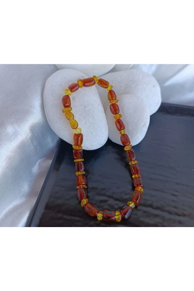 Hakiki Sıkma Kehribar Çocuk Kolyesi Kahverengi S - Resim 4