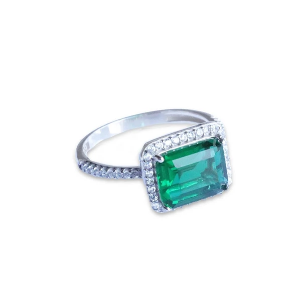 Baget Kesim Zümrüt Taş Gümüş Yüzük - Resim 4