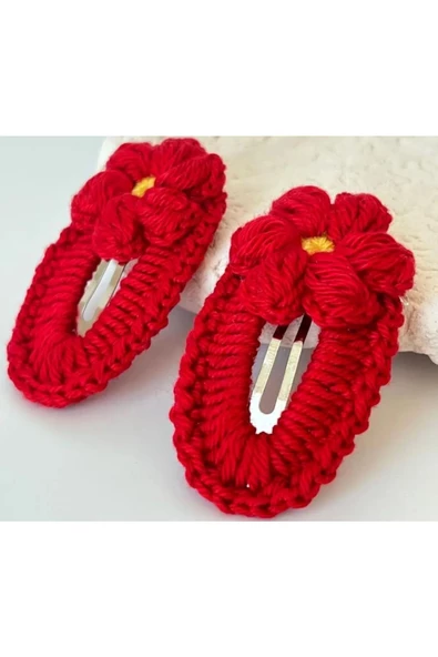Amigurumi Örgü Çocuk Çiçek Toka Kırmızı Tek Ebat - 2