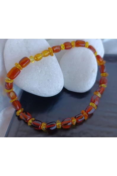 Hakiki Sıkma Kehribar Çocuk Kolyesi Kahverengi S - Resim 2