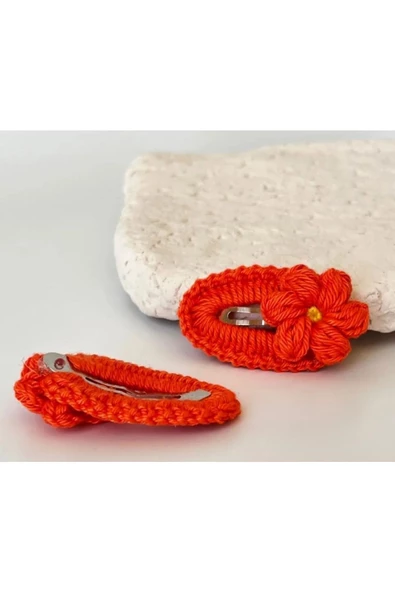 Amigurumi Örgü Çocuk Çiçek Toka Turuncu Tek Ebat - 3