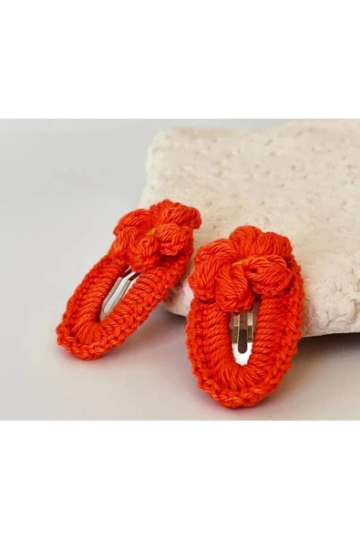 Amigurumi Örgü Çocuk Çiçek Toka Turuncu Tek Ebat - 2