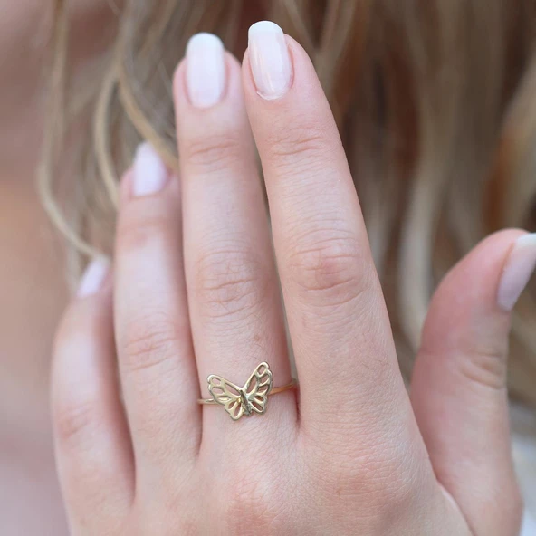 Kelebek Modeli Gold Kaplama Gümüş Yüzük - Resim 3