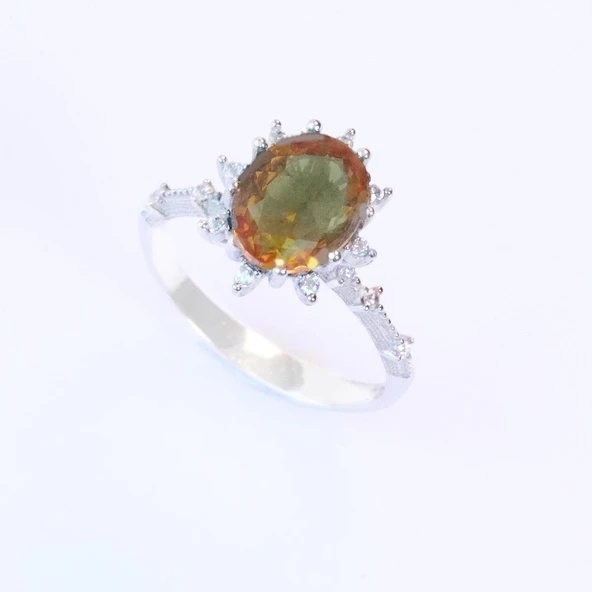 Zultanit Taşlı Elips Lotus Çiçeği Gümüş Yüzük - Resim 2