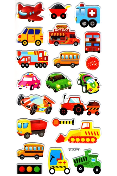 Sticker Kabartmalı Stiker Çıkartma Etiket (XHC071)-18x9 cm- Şirin Araba Uçak