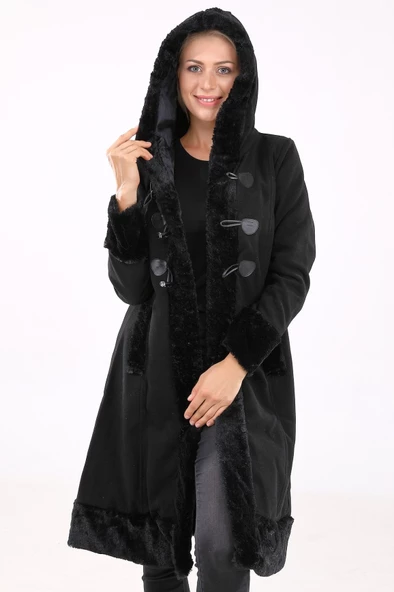 Kaşe Kaşmir Kürk Detaylı Kadın Kaban - 4
