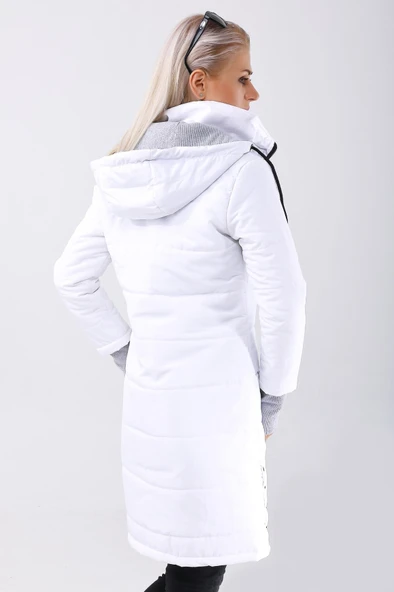 Eldiven Detaylı Kışlık Kapüşonlu Orta Boy Kadın Şişme Mont - Resim 2