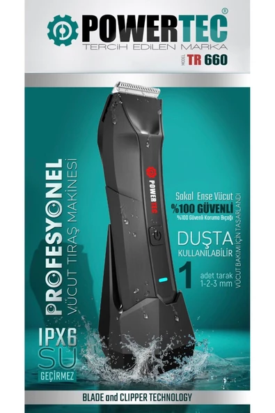 TR-660 Islak & Kuru Tüm Vücut Tıraş Makinesi (Led Işıklı & Ayarlanabilir Taraklı Başlık) IPX6 Type-C