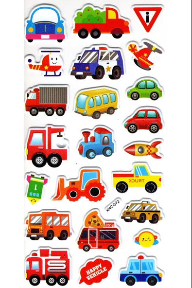 Sticker Kabartmalı Stiker Çıkartma Etiket (XHC072)-18x9 cm- Şirin Araba Taşıt Roket