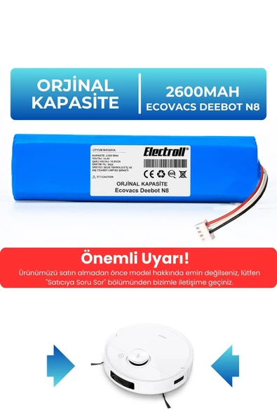 Ecovacs Deebot N8 Robot Vacuum Cleaner Robot Süpürge (Orjinal Kapasite) 2600mAh Süpürge Pil - 5