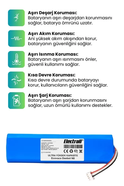 Ecovacs Deebot N8 Robot Vacuum Cleaner Robot Süpürge (Ultra Yüksek Kapasite) 3500mAh Süpürge Pil - 3