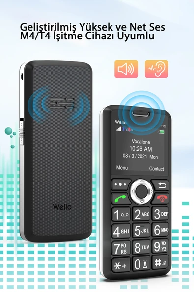 Welio WKey T100 Kamerasız Asker/Yaşlı Tuşlu Cep Telefonu Siyah/Kırmızı - 4