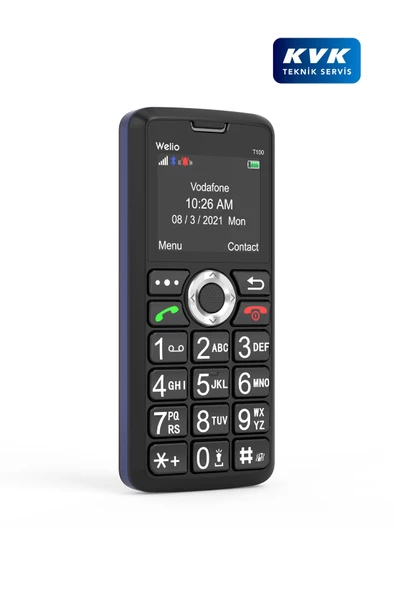 Welio WKey T100 Kamerasız Asker/Yaşlı Tuşlu Cep Telefonu Siyah/Mavi