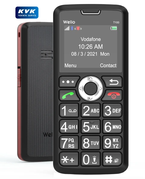 Welio WKey T100 Kamerasız Asker/Yaşlı Tuşlu Cep Telefonu Siyah/Kırmızı