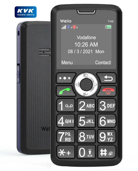 Welio WKey T100 Kamerasız Asker/Yaşlı Tuşlu Cep Telefonu Siyah/Mavi