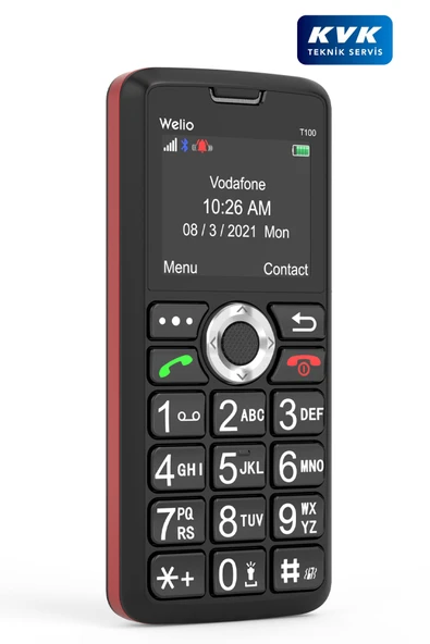 Welio WKey T100 Kamerasız Asker/Yaşlı Tuşlu Cep Telefonu Siyah/Kırmızı