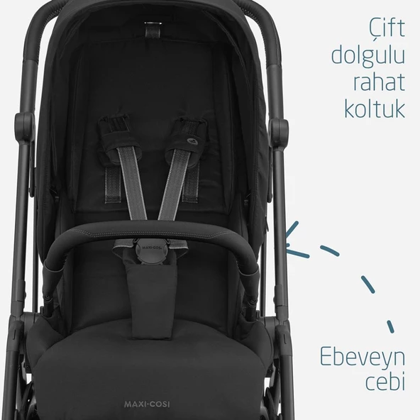 Maxi-Cosi Leona2 Çift Yönlü Uzatılabilir Sırt Desteği Tam Yatabilir Bebek Arabası Twillic Black - 10