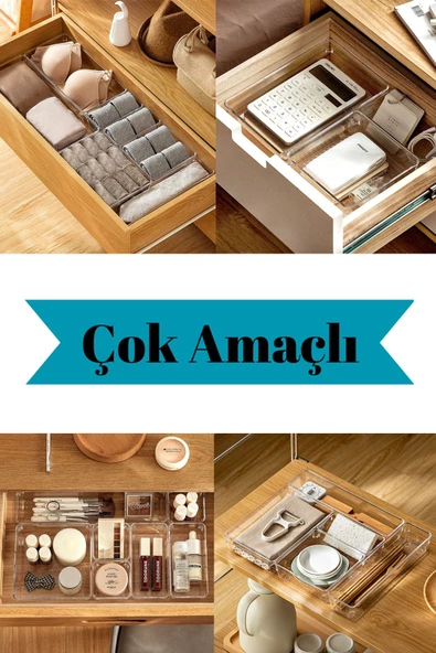 14 Parça Şeffaf Punto Çekmece Dolap Organizeri Seti Makyaj Takı Banyo Düzenleyici Organizer Kutu - 2