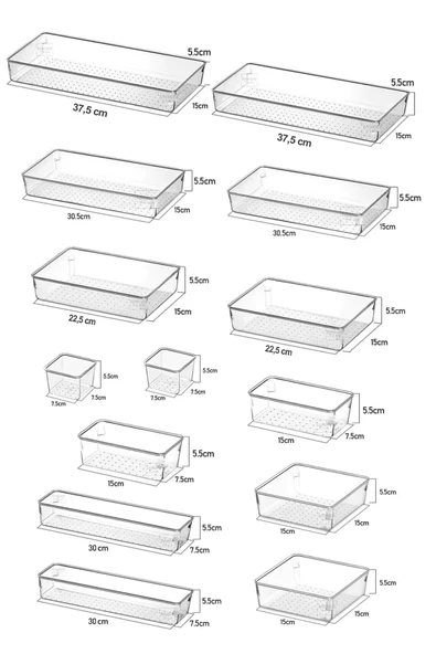 14 Parça Şeffaf Punto Çekmece Dolap Organizeri Seti Makyaj Takı Banyo Düzenleyici Organizer Kutu - 3