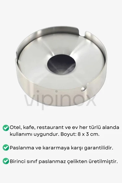 10 Adet Yuvarlak Model Kapaklı Paslanmaz Çelik Küllük Kül Tablası Büyük Boy 10CM - Resim 3