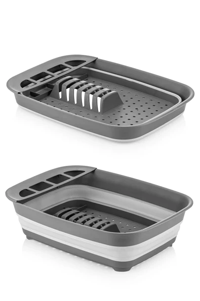 Silikon Katlanabilir Akordiyon Tezgah Üstü Kaşıklık Tabaklık Bulaşıklık - Bulaşık Sepeti BPA FREE - Resim 2