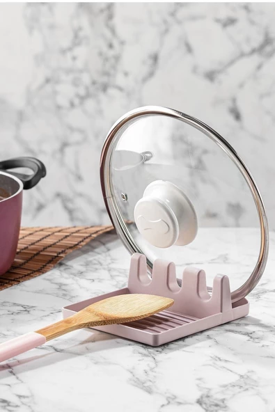 4 Bölmeli Tezgah Üstü Kapak Tutucu Ve Kaşıklık Tencere Kapağı Standı Kirli Kaşıklık Kepçe Altlığı - Resim 2