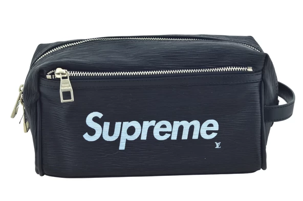 Supreme Deri Unisex iki Gözlü Siyah El Çantası  (30x14.5cm)