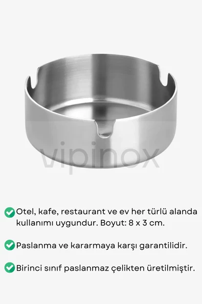 5 Adet Yuvarlak Model Açık Paslanmaz Çelik Küllük Kül Tablası Küçük Boy 8CM - Resim 2