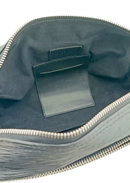 Supreme Deri Unisex iki Gözlü Siyah El Çantası  (30x14.5cm) - 3