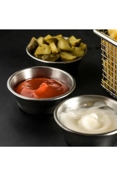 4 Adet Paslanmaz Çelik Krom Sade Lokumluk Çerezlik Sosluk I Kafe Restaurant Kantin Sosluk 8x2,5 CM - Resim 2