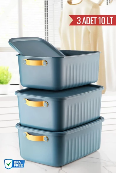 3 Adet Çok Amaçlı Deri Kulplu Kapaklı Saklama Kutusu Çok Amaçlı Düzenleyici Dekoratif Kutu 10LT