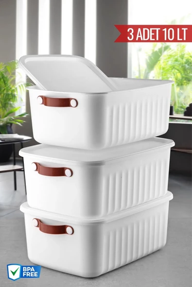 3 Adet Çok Amaçlı Deri Kulplu Kapaklı Saklama Kutusu Çok Amaçlı Düzenleyici Dekoratif Kutu 10LT