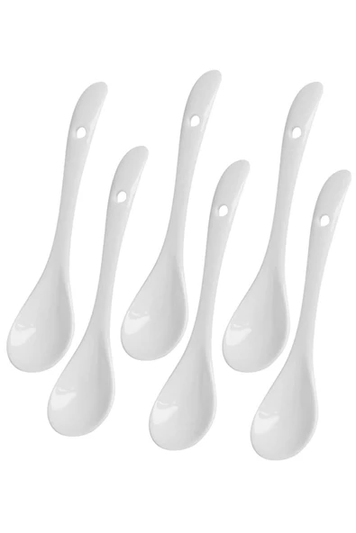 6 Adet Beyaz Lüx Porselen Kaşık Mama Kaşığı Şeker Kaşığı Çay, Tatlı, Reçel Kahvaltılık Kaşık 12cm - 2