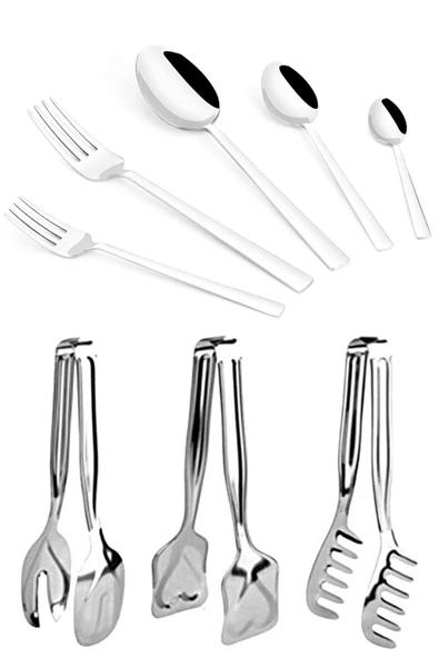 6 Kişilik 30 Parça Paslanmaz Çelik 18/10 Sade Model Çatal Kaşık Takımı Servis Maşa Seti Çeyiz Seti ürün görseli 1