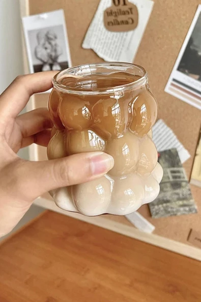 Bobo Üzüm Kabartmalı Borasilikat Isıya Dayanıklı Cam Kupa Kahve Kokteyl Sunum Bardağı 300ML