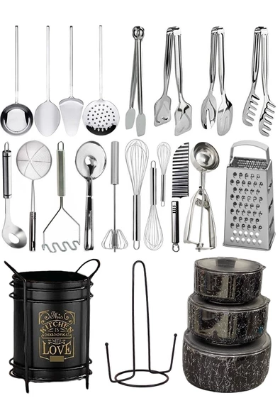 24 Parça Mutfak Ihtiyaçlar Seti; Servis Sunum Saklama Mutfak Yemek Hazırlık Seti Çeyiz Seti ürün görseli 1
