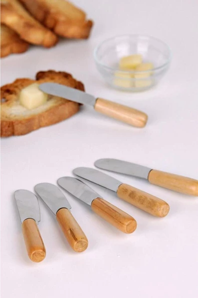 Bambu Saplı Tereyağı Reçel Çikolata Bıçağı Mini Spatula 6 Adet