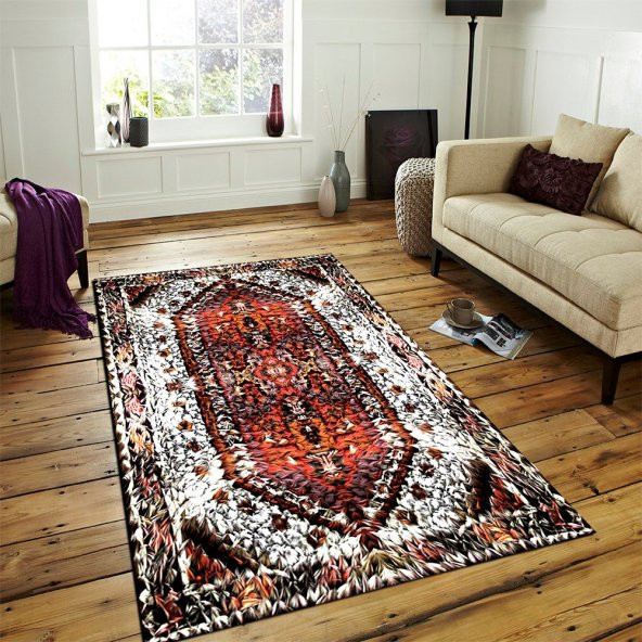 Osmanlı Saray Kilim Desenli Kaymaz Taban Yıkanabilir Dijital Baskı Salon Halısı