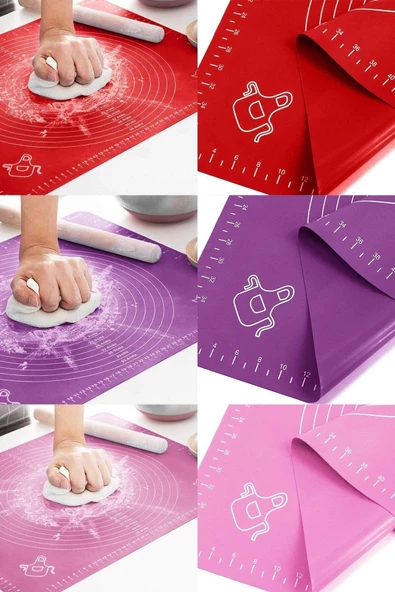 Silikon Hamur Açma Matı(40x50) + Hamur Spatulası + Pizza Hamur Kesme Aleti Seti - Resim 2